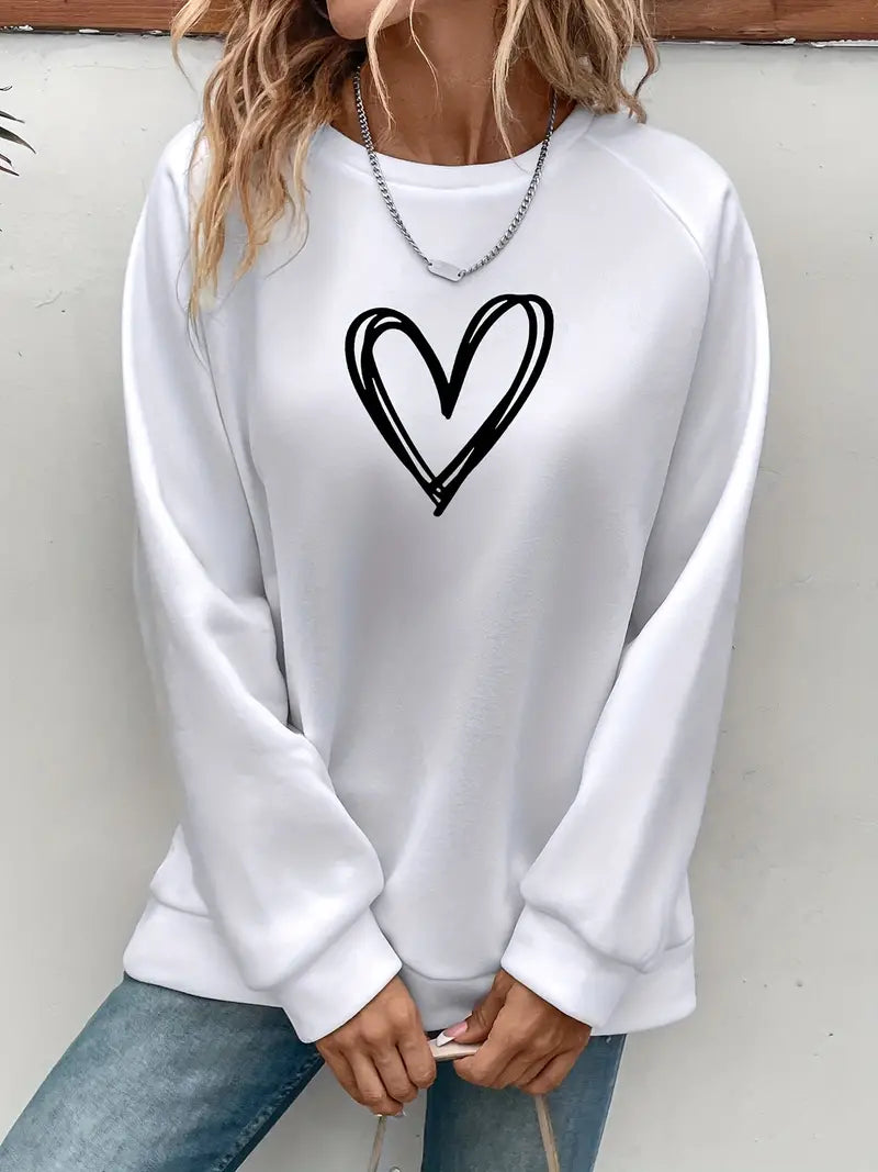 Nabia - Heart Print Pullover Hoodie