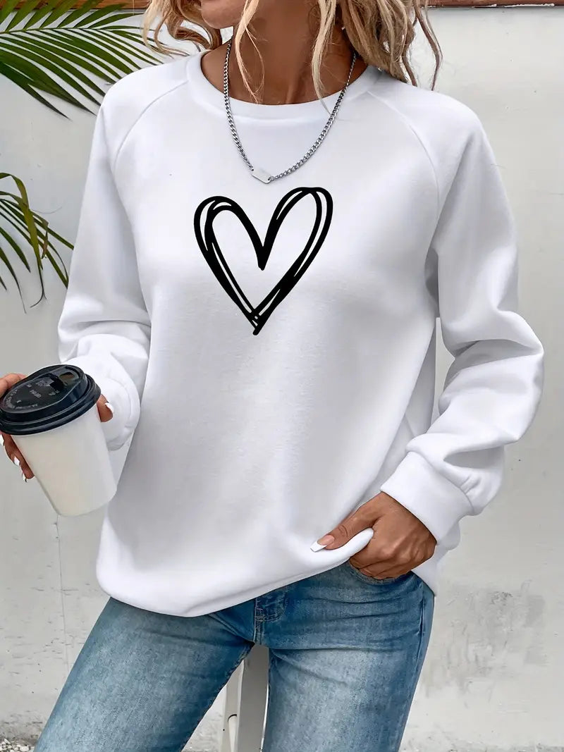 Nabia - Heart Print Pullover Hoodie
