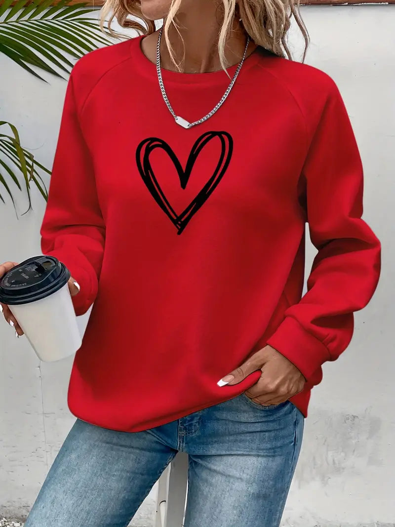 Nabia - Heart Print Pullover Hoodie