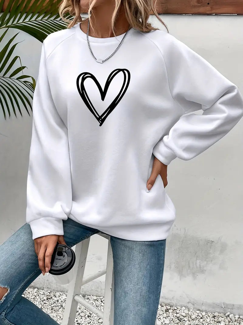 Nabia - Heart Print Pullover Hoodie