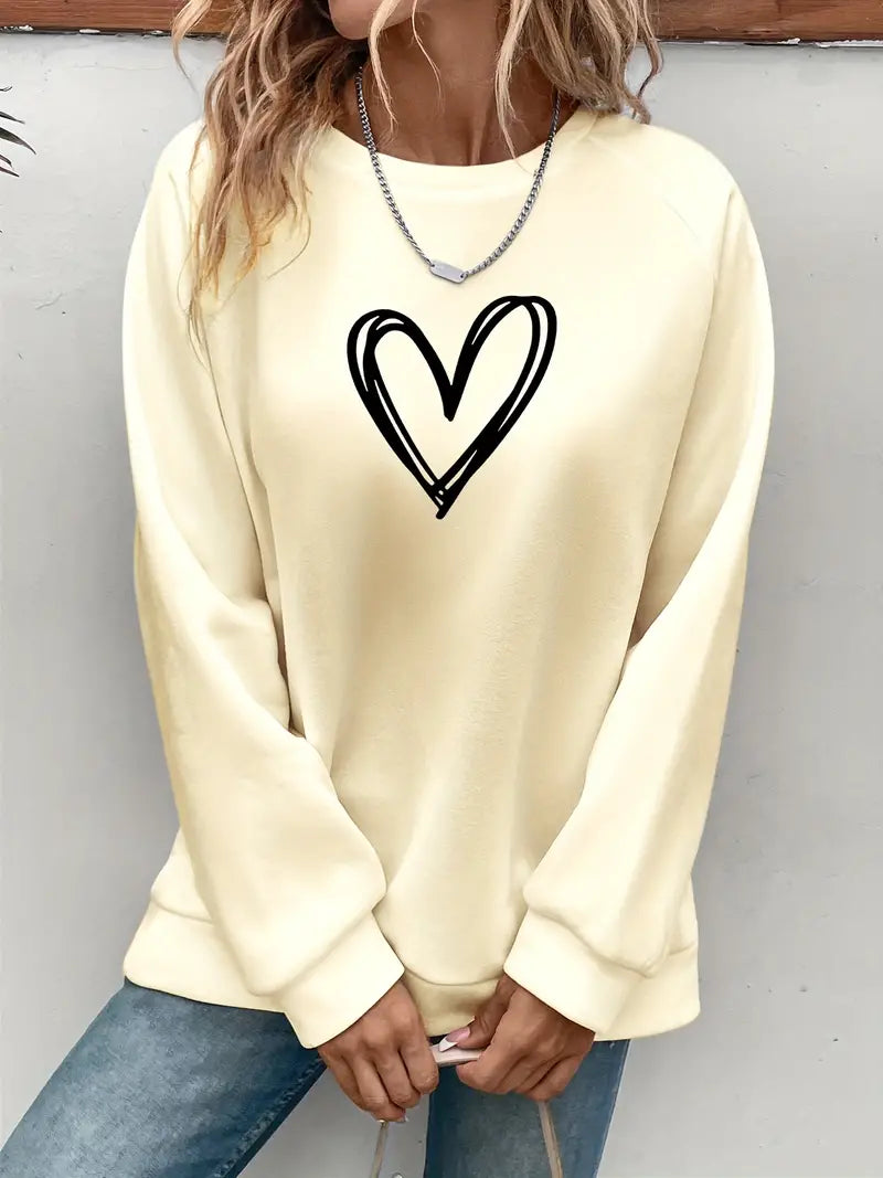 Nabia - Heart Print Pullover Hoodie