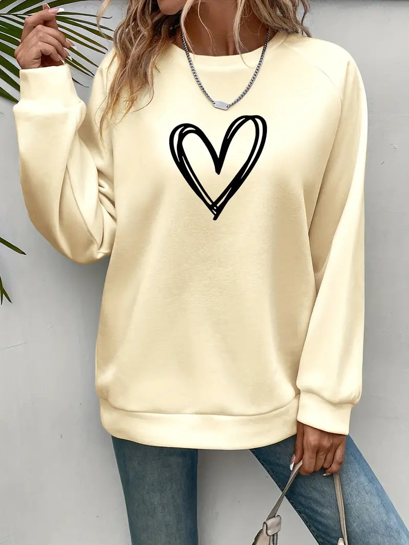 Nabia - Heart Print Pullover Hoodie