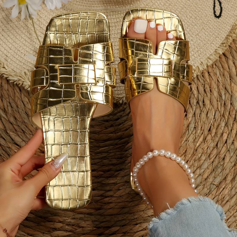 Belezza - Golden flat women's slide sandals