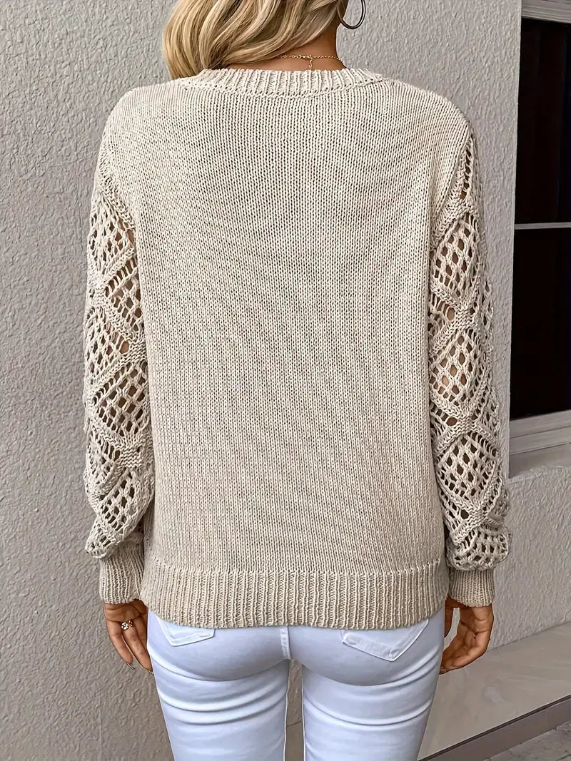 Nola - Solid Color Hollow Knit Pullover