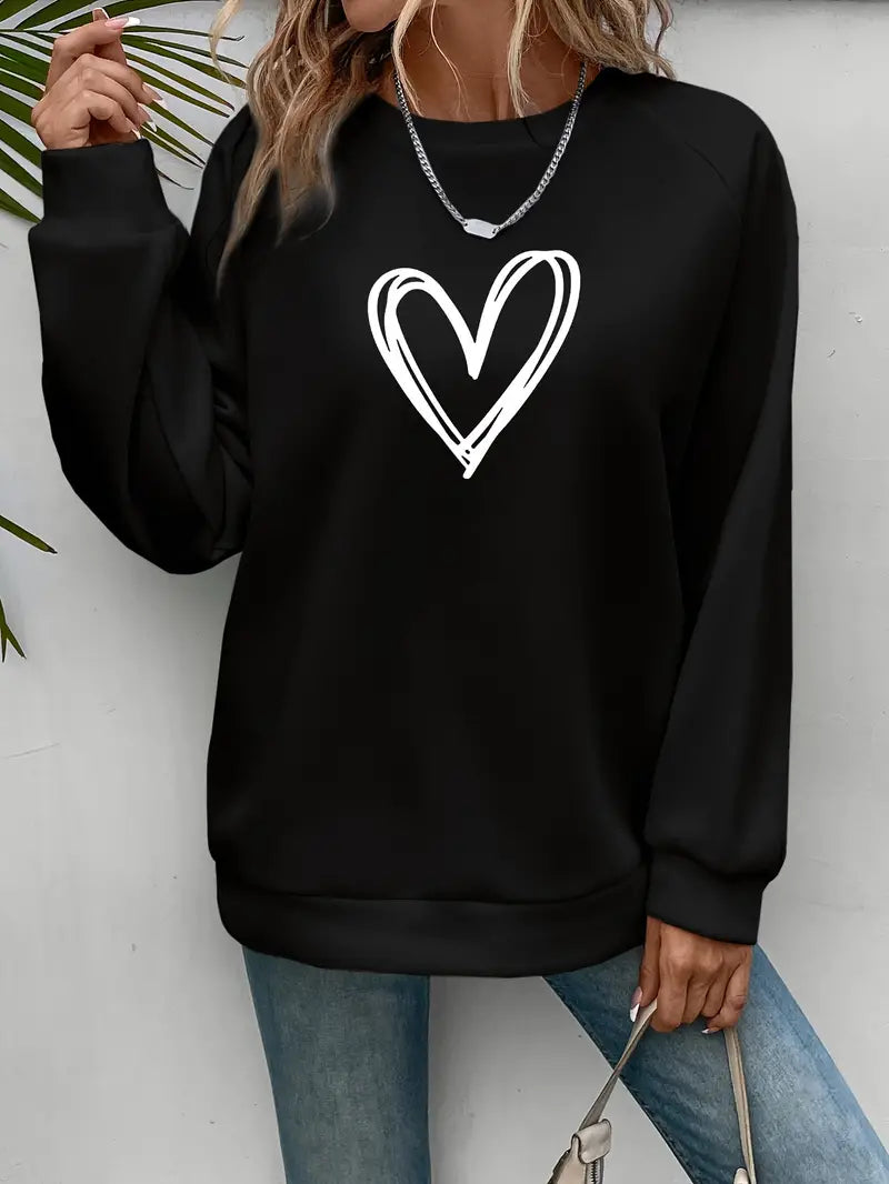 Nabia - Heart Print Pullover Hoodie