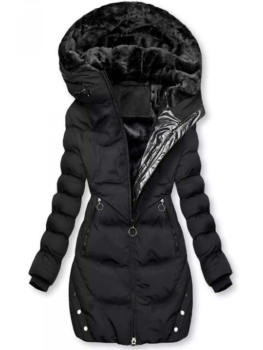 Elsa | Women's Winter Mid-length Zip Jacket with Hood and Velvet Lining