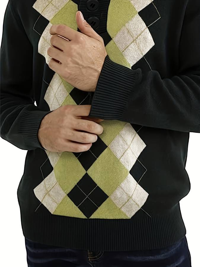 Knitted checked jumper for men
