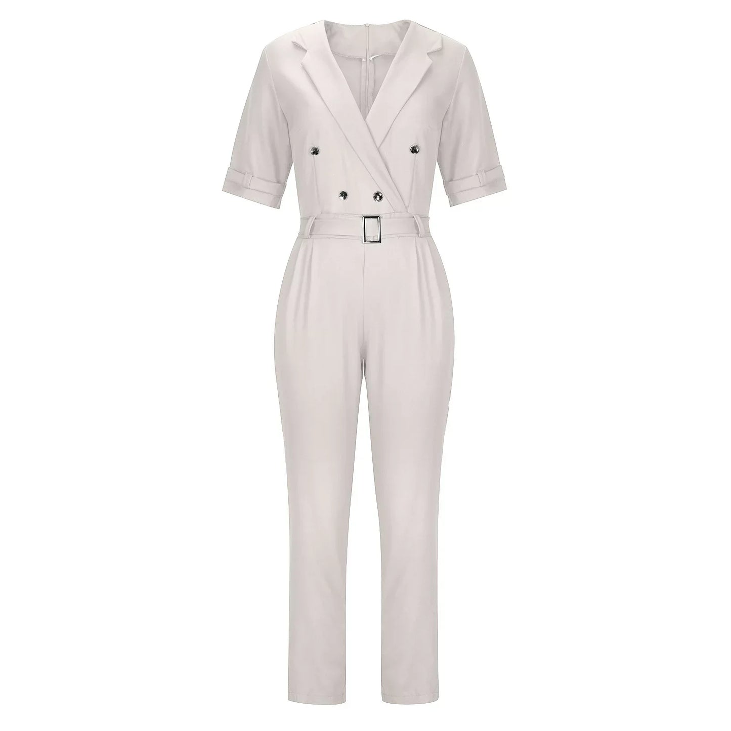 Noor – Sophisticated Short-Sleeve Jumpsuit with Buckle Detail