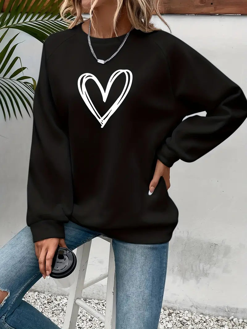Nabia - Heart Print Pullover Hoodie