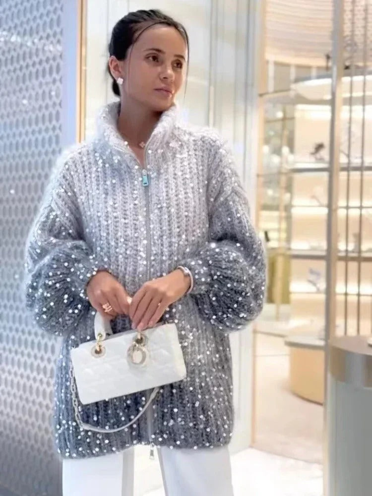 Karlie - Shimmer Knit Cardigan Sweater