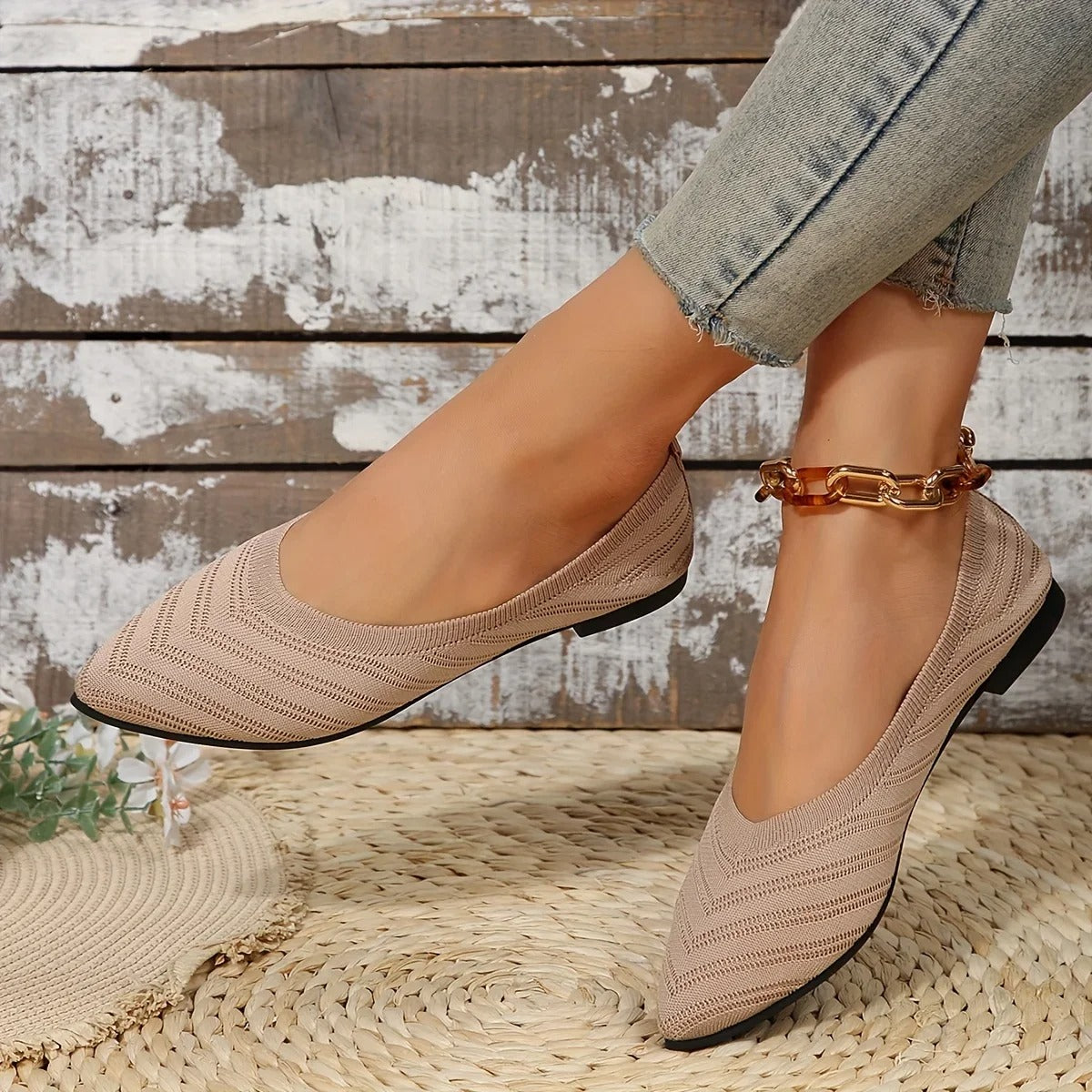 Amélie | Pointed Toe Knitted Ballet Flats