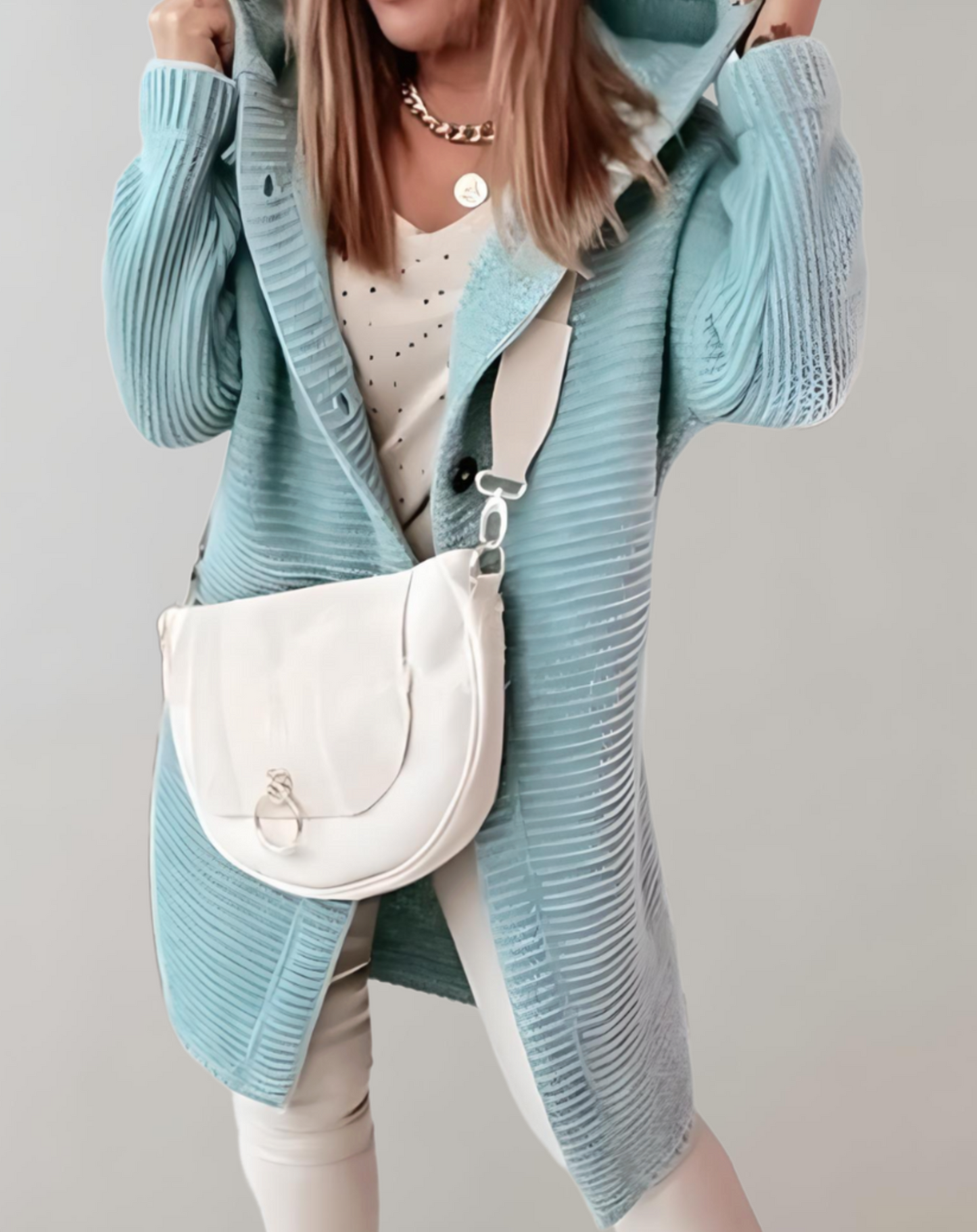 Oversized and Long Knitted Hoodie with Large Buttons
