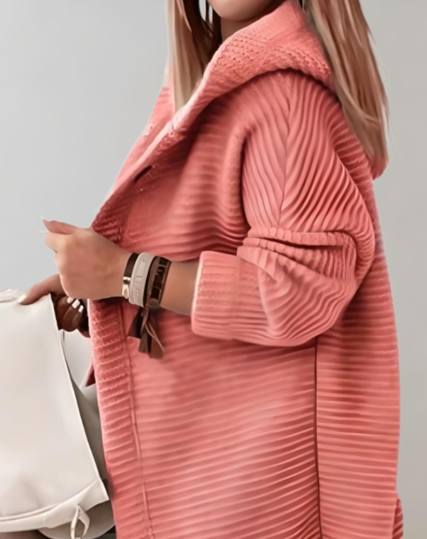 Oversized and Long Knitted Hoodie with Large Buttons