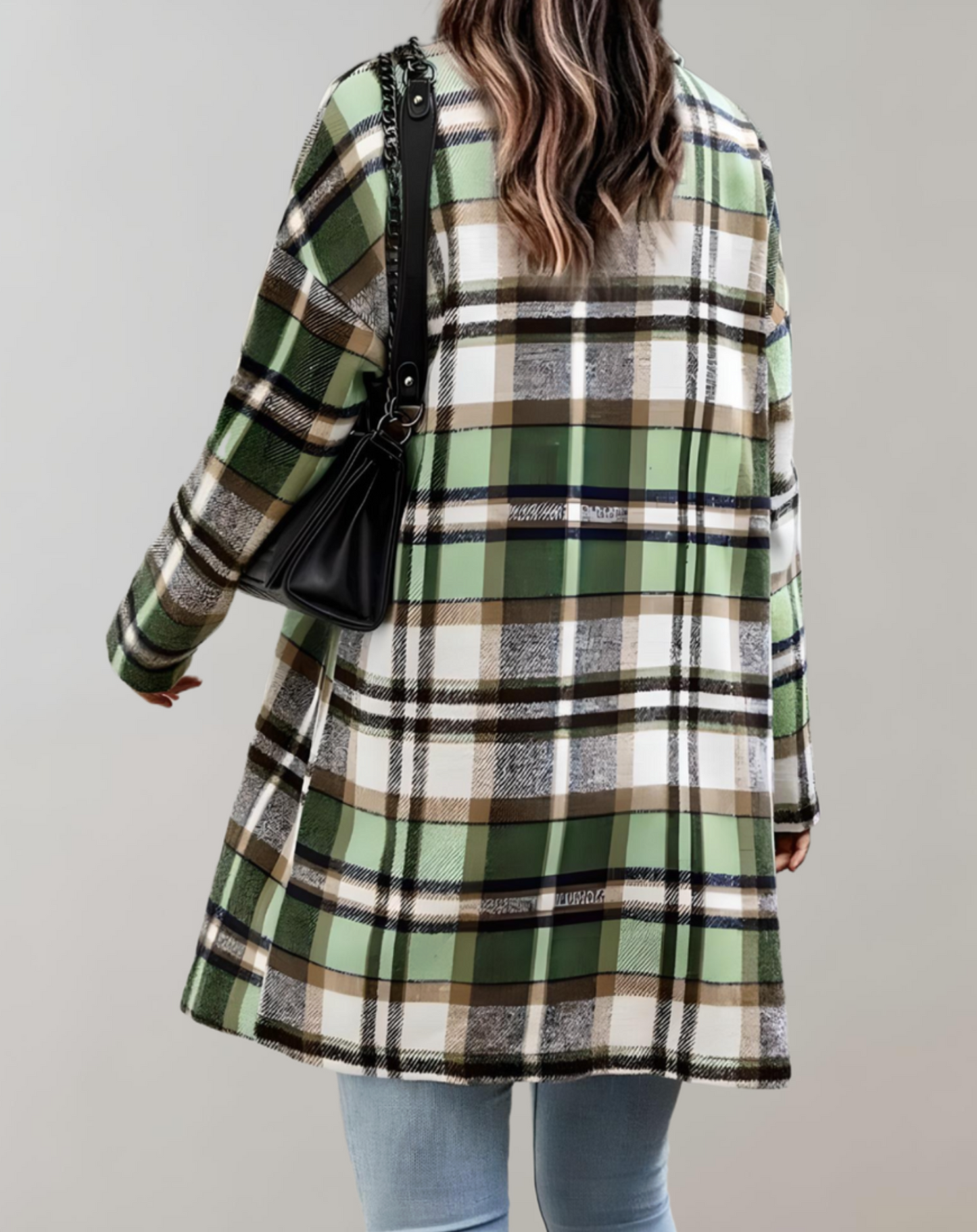 Long plaid jacket with side pockets for Women
