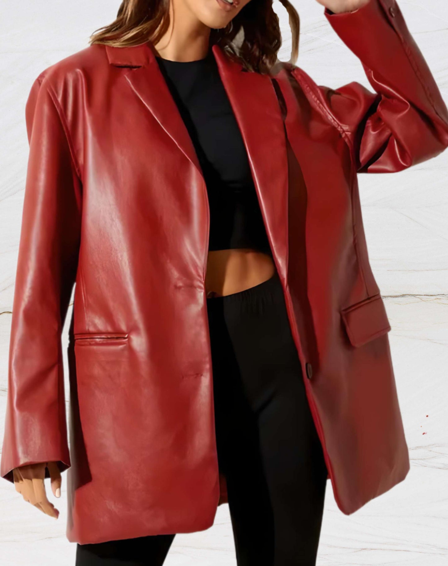 Women's leather jacket with notched collar