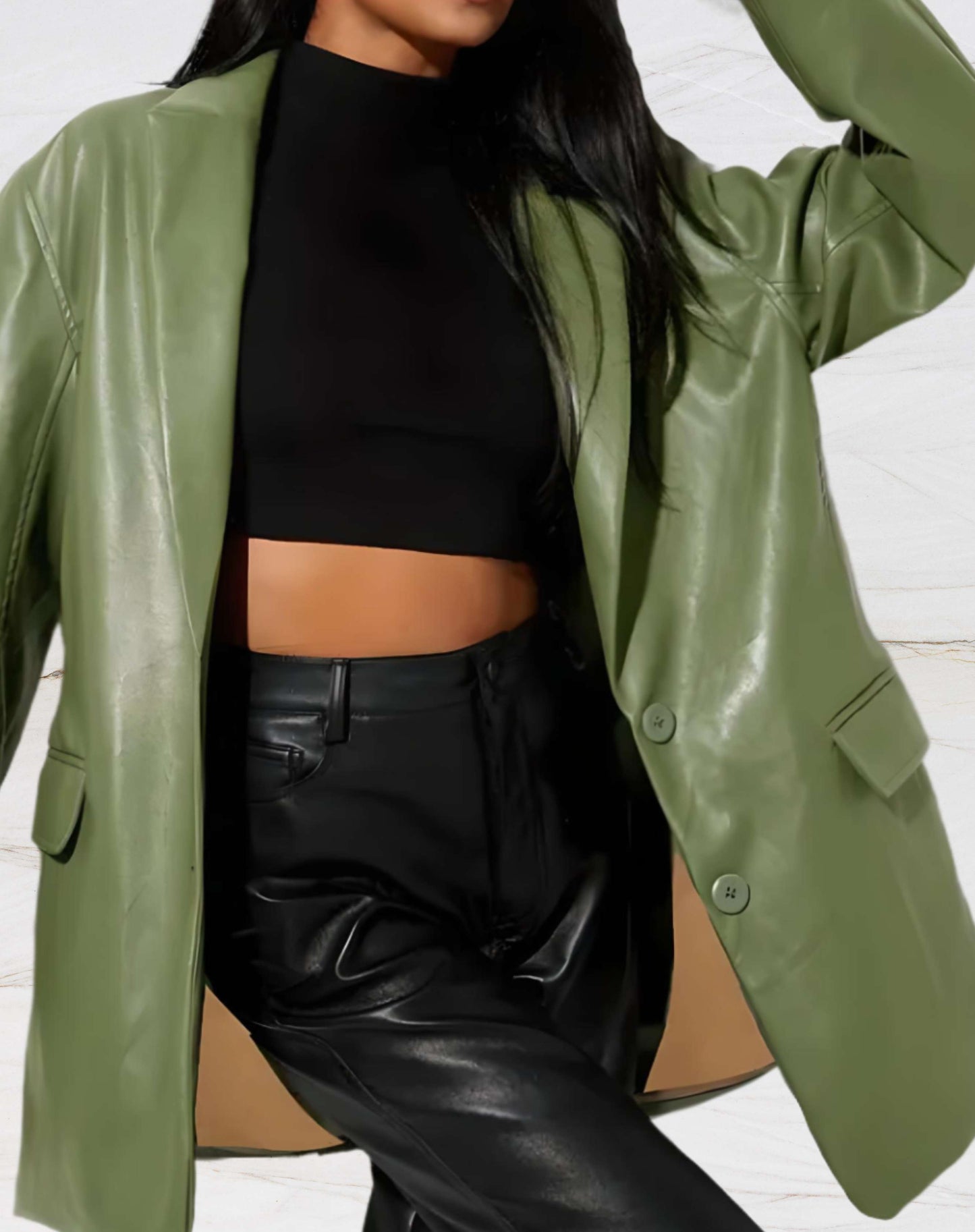 Women's leather jacket with notched collar