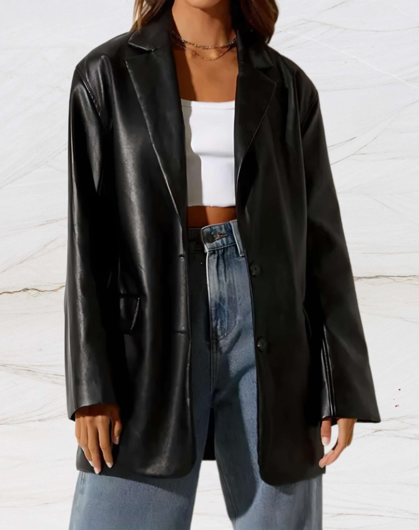 Women's leather jacket with notched collar