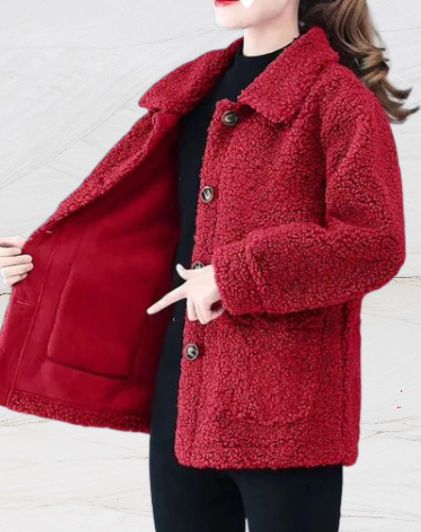 Ladies warm fleece jacket with polo collar