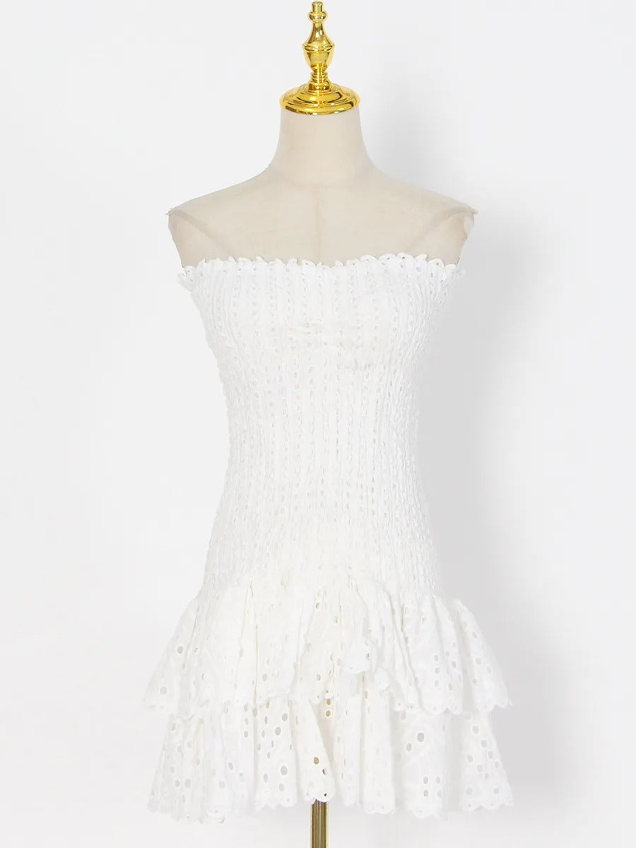 Embroidery Cut Out Mini Dress