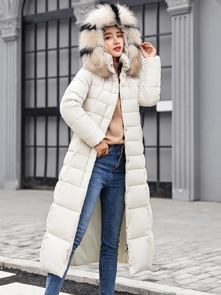 Long Warm Winter Coat with Belt for Women