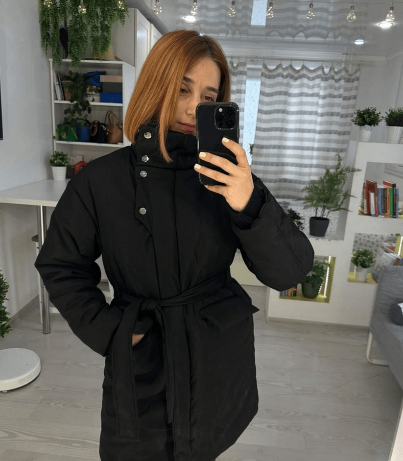 Vintage puffer office jacket with belt - zuzanna