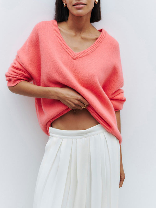 V Neck Solid Color Basic Sweater