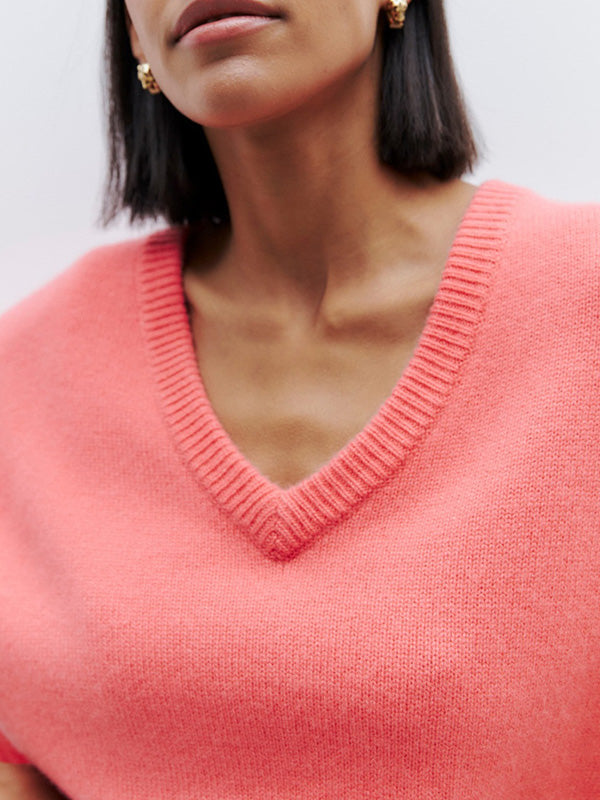 V Neck Solid Color Basic Sweater