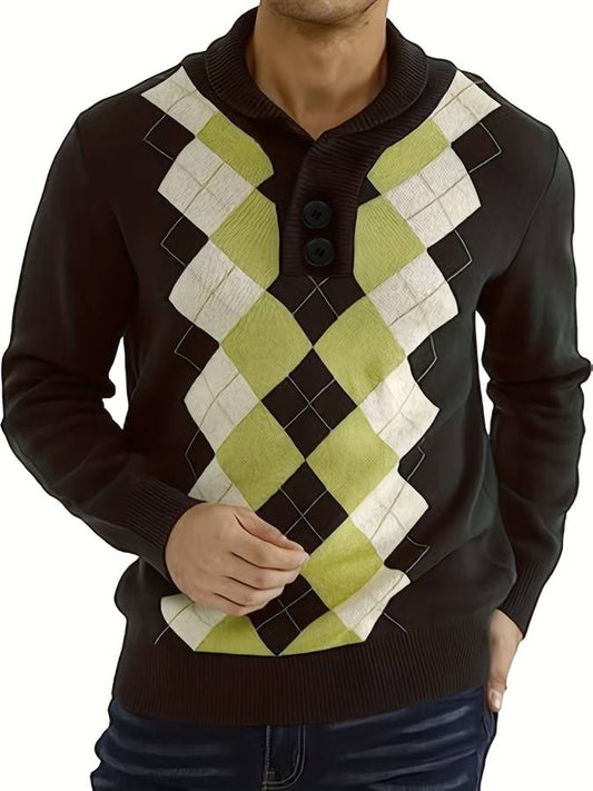 Knitted checked jumper for men