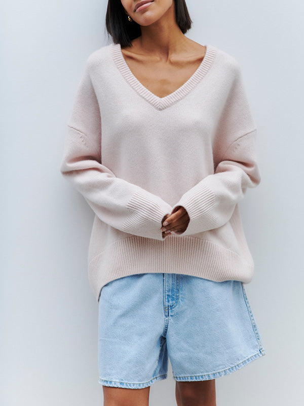 V Neck Solid Color Basic Sweater