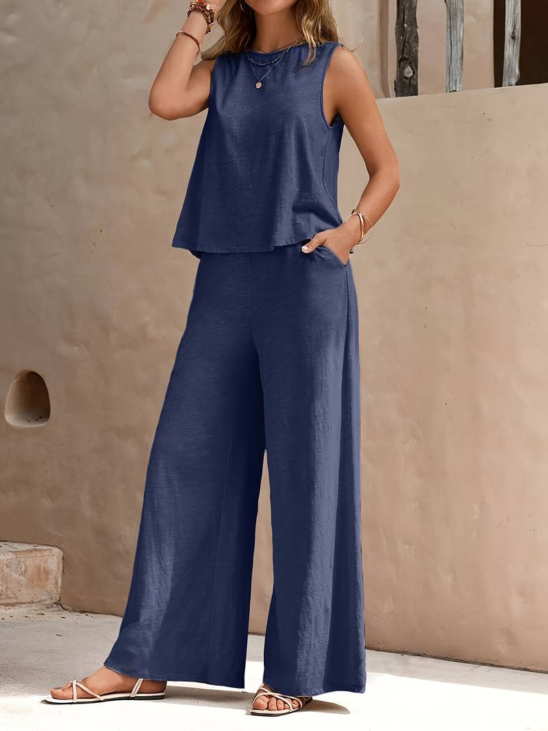 Belezza – elegant sleeveless tank top and wide-leg pants set