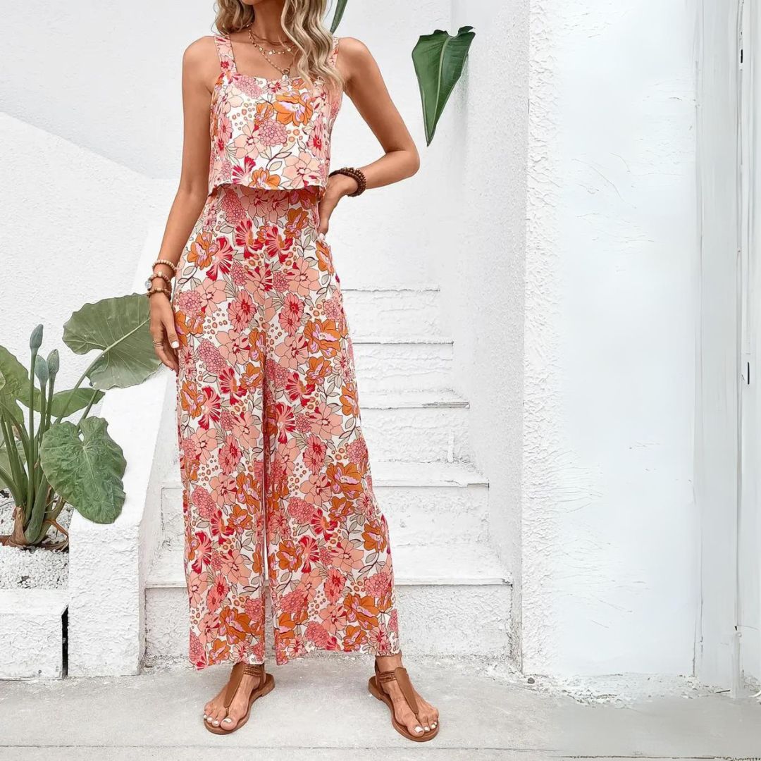 Inaya - Sleeveless Jumpsuit with Floral Print and Wide Leg