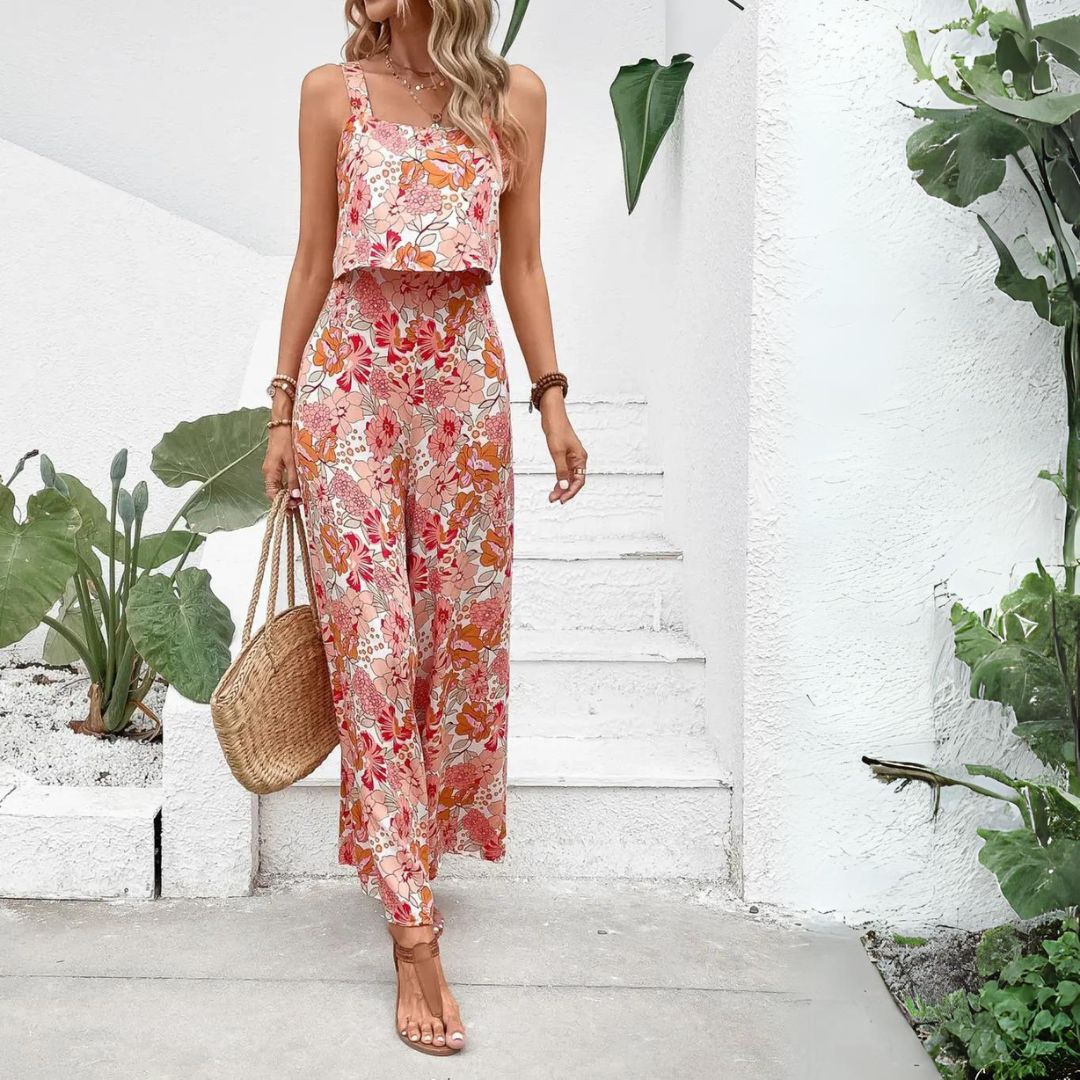 Inaya - Sleeveless Jumpsuit with Floral Print and Wide Leg