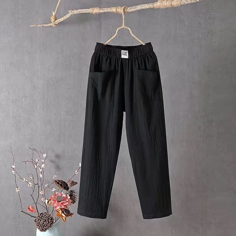 Sophia casual cotton and linen trousers with elastic waistband