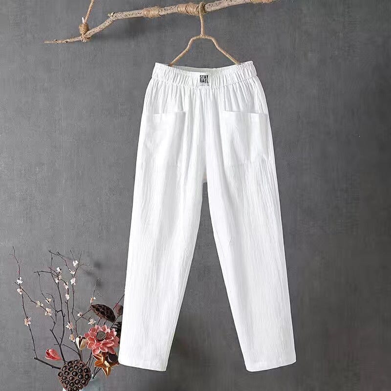 Sophia casual cotton and linen trousers with elastic waistband