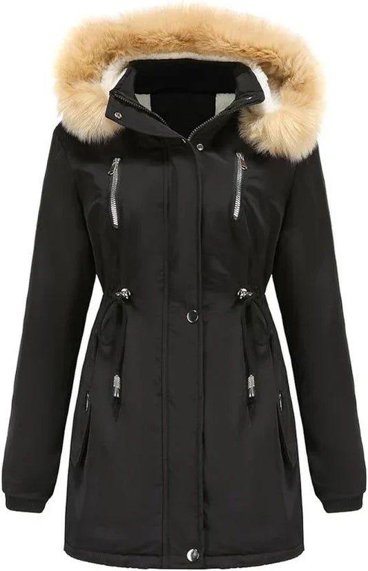 Lovi - long coat with faux fur hood and fleece lining