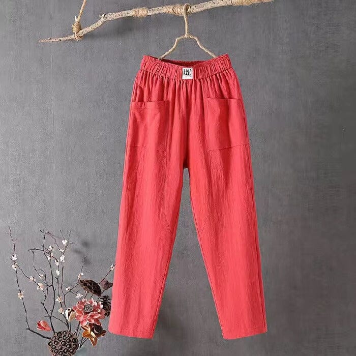 Sophia casual cotton and linen trousers with elastic waistband