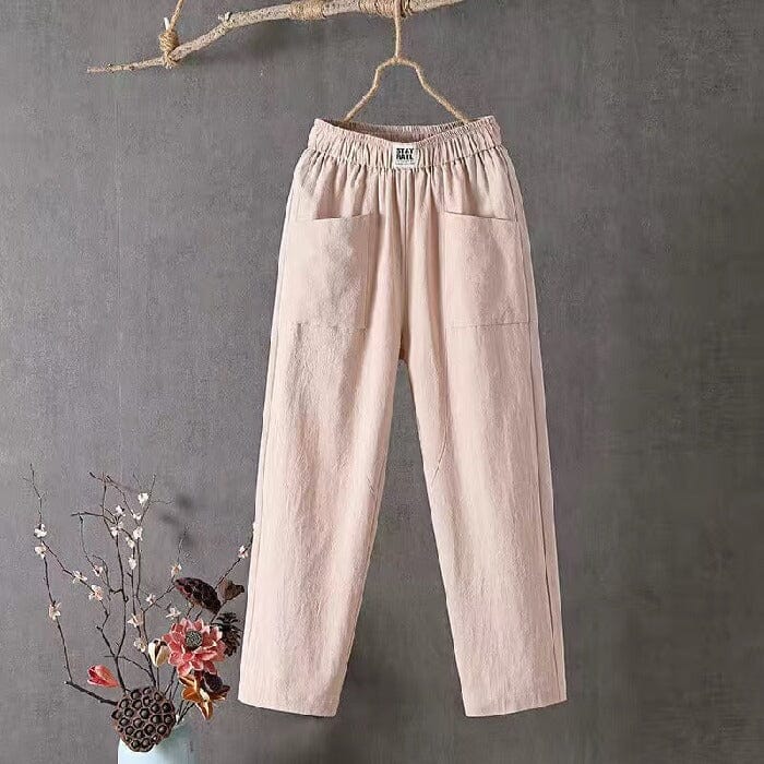 Belezza casual cotton and linen trousers with elastic waistband