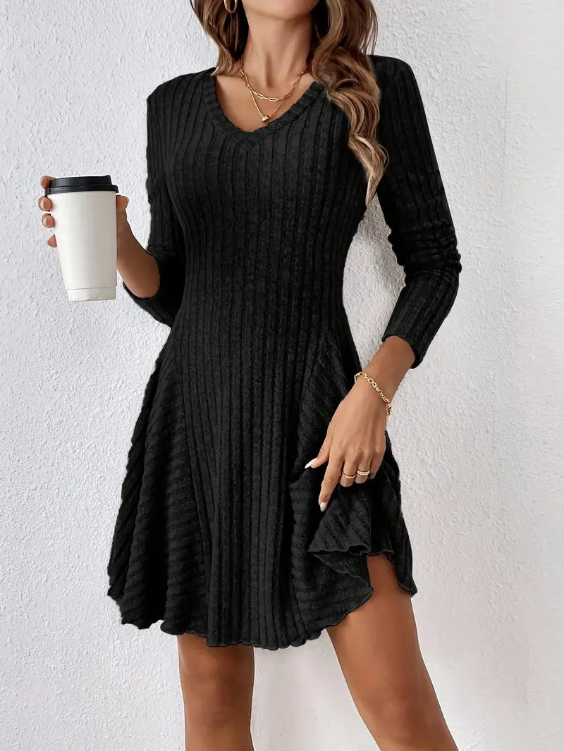 Sophia casual long sleeve ribbed a-line dress