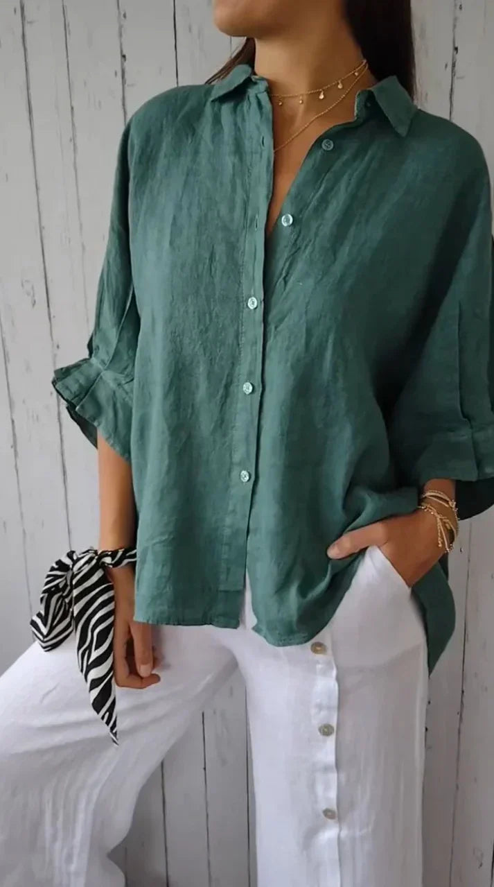 Cotton and linen shirt, tied at the back