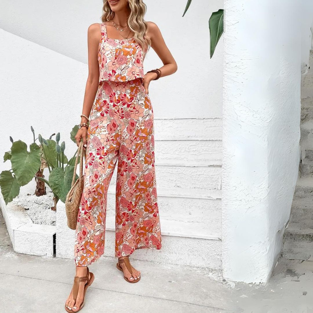 Inaya - Sleeveless Jumpsuit with Floral Print and Wide Leg