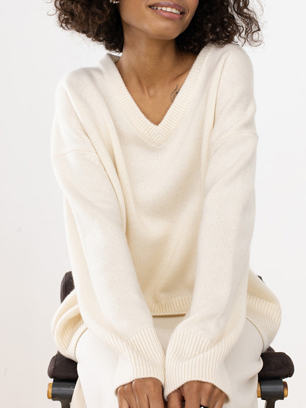 V Neck Solid Color Basic Sweater