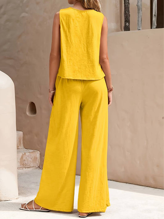 Belezza – elegant sleeveless tank top and wide-leg pants set