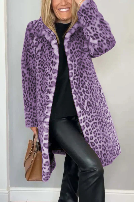 Emmy - classic women's winter coat with leopard print