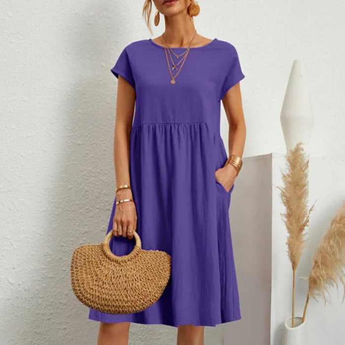 Hannah – cotton dress for women with a round neckline