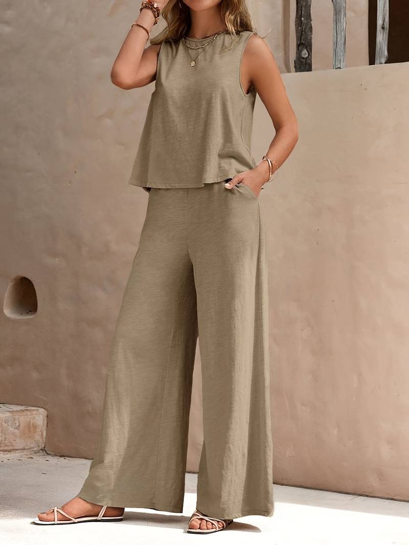 Belezza – elegant sleeveless tank top and wide-leg pants set