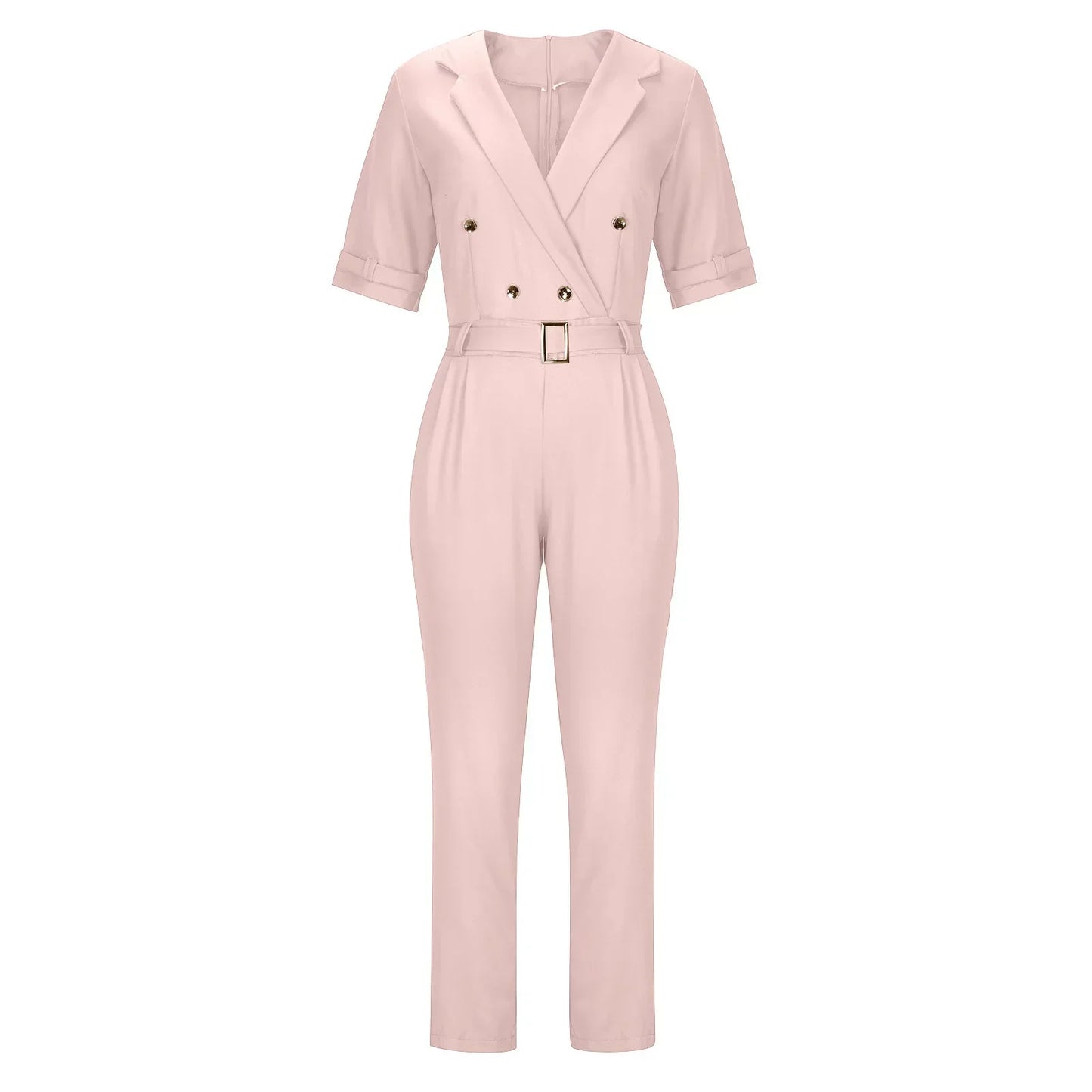 Noor – Sophisticated Short-Sleeve Jumpsuit with Buckle Detail