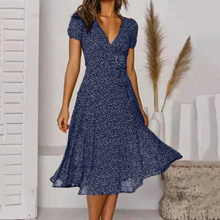 Swing A-line dress with V-neck and swing hem