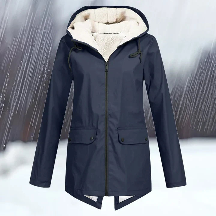 Plain wind- and waterproof jacket with hood and thickening