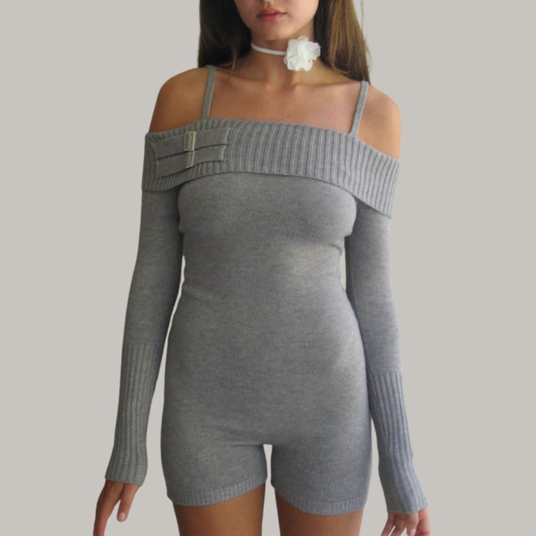 Tineke – Off-the-Shoulder Knitted Bodysuit with Ribbed Texture