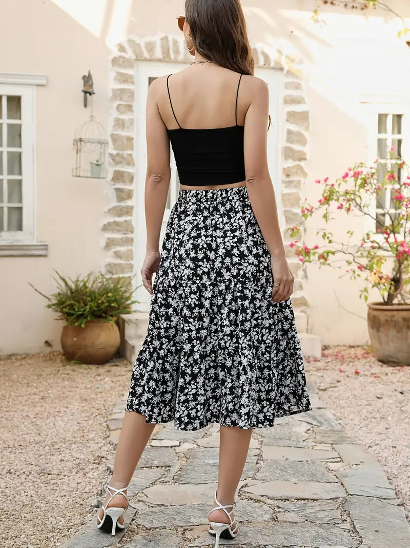Belezza - floral print flared skirt with pockets